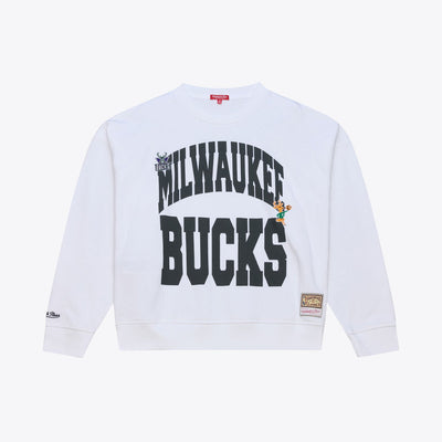 Milwaukee Bucks Mitchell & Ness Women's Lightweight Block Letter Sweatshirt - White