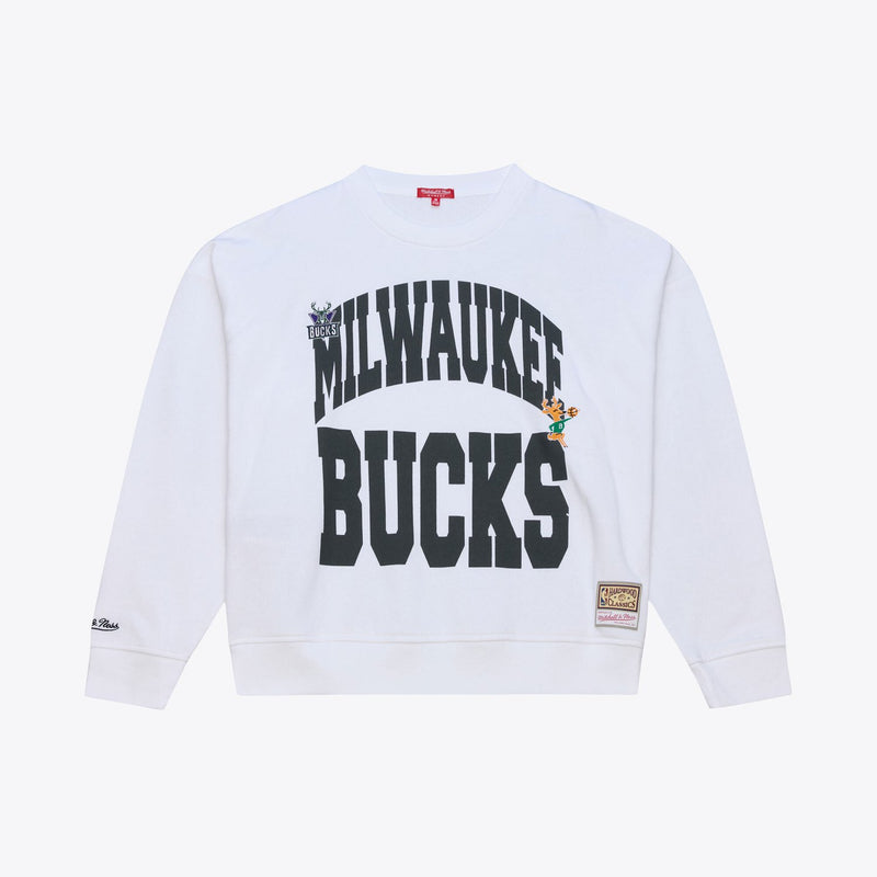 Milwaukee Bucks Mitchell & Ness Women's Lightweight Block Letter Sweatshirt - White