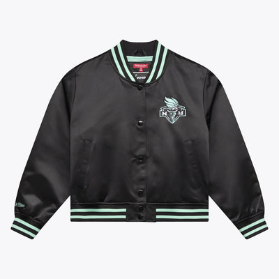 Mitchell & Ness Women's New York Liberty Black Lightweight Cropped Satin Full-Snap Jacket