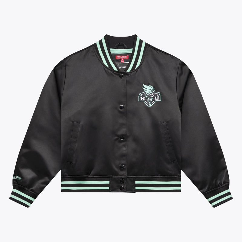 Mitchell & Ness Women's New York Liberty Black Lightweight Cropped Satin Full-Snap Jacket
