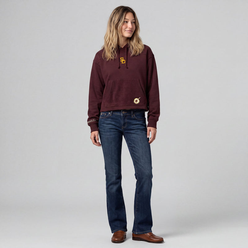 Mitchell & Ness Women's San Diego Padres Brown Retro Roots French Terry Cropped Hoodie