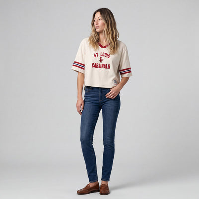 Mitchell & Ness Women's St. Louis Cardinals Cream Retro Roots Cropped Boxy Yoke T-Shirt