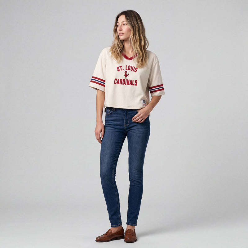Mitchell & Ness Women's St. Louis Cardinals Cream Retro Roots Cropped Boxy Yoke T-Shirt