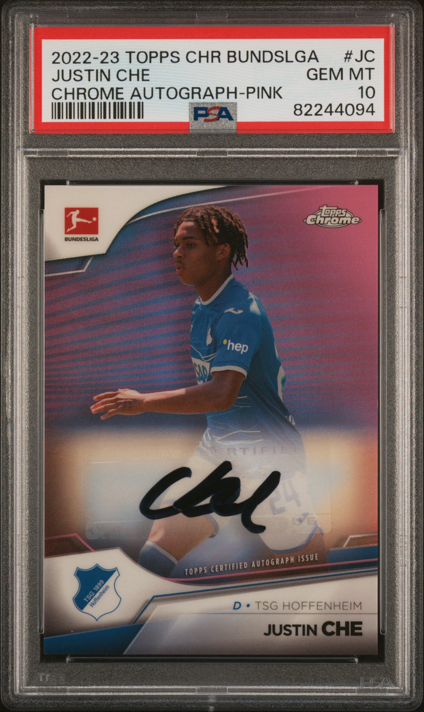 2022 Topps Chrome Bundesliga Chrome Autographs #JC Justin Che Pink PSA 10