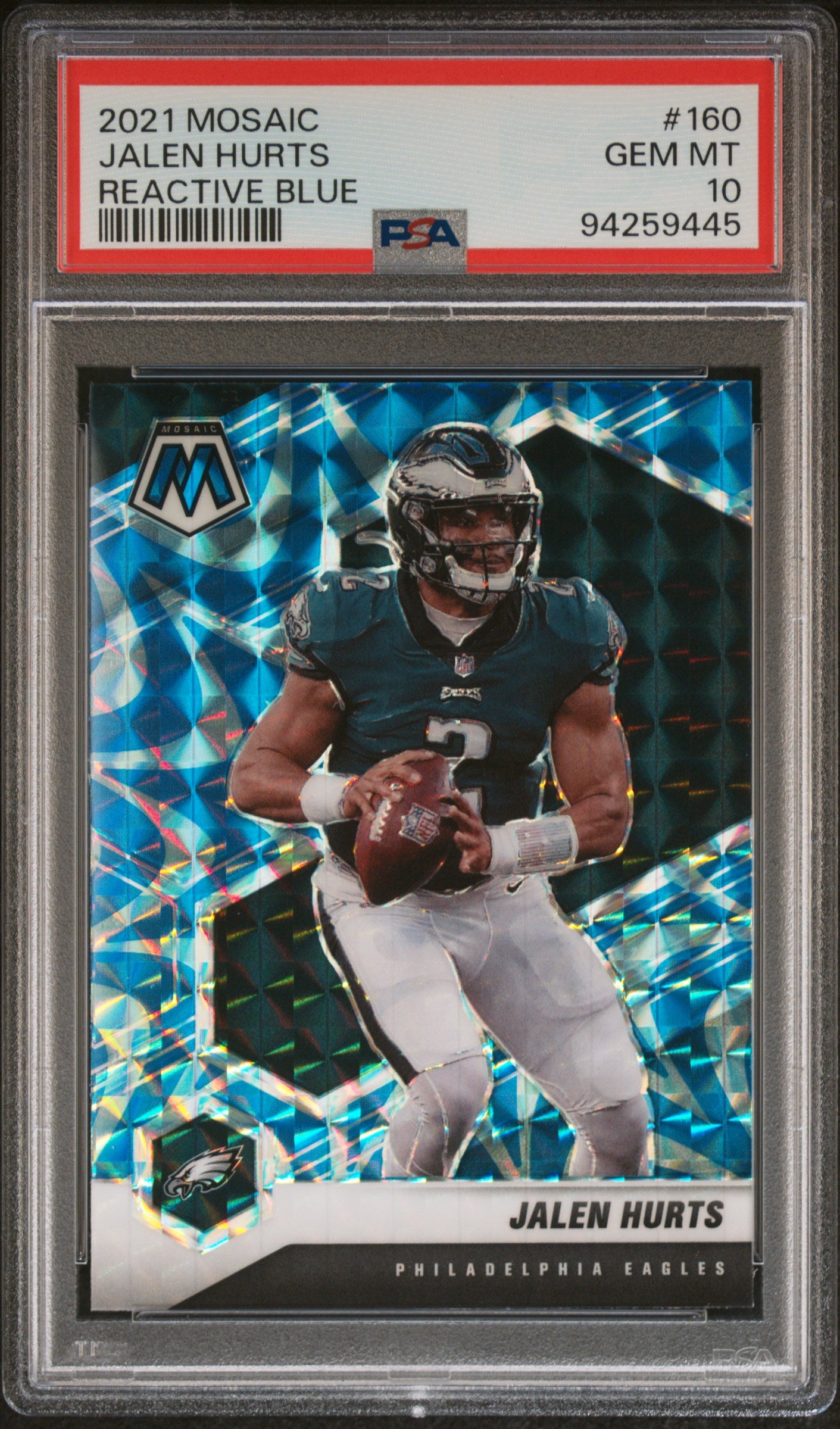 2021 Panini Mosaic Reactive Blue Jalen Hurts #160 PSA 10