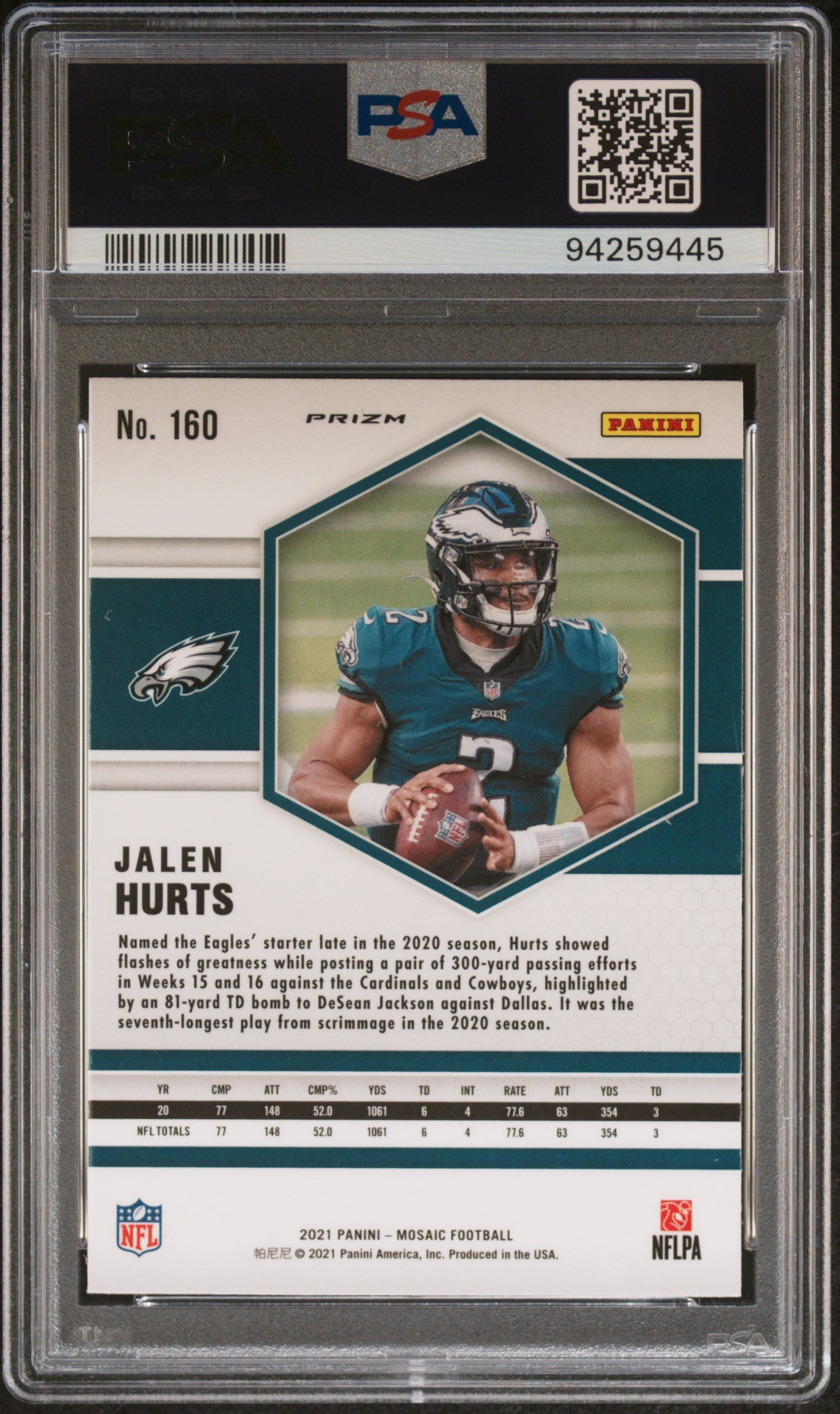 2021 Panini Mosaic Reactive Blue Jalen Hurts #160 PSA 10