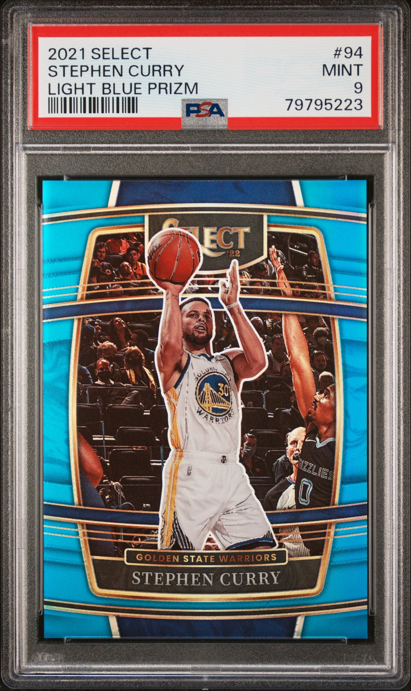 2021 Panini Select #94 Stephen Curry Concourse Light Blue Prizm /299 PSA 9