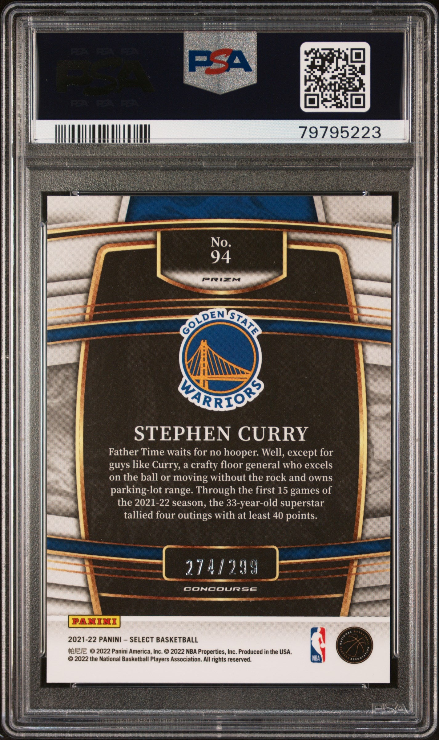 2021 Panini Select Light Blue Prizm Stephen Curry #94 /299 PSA 9