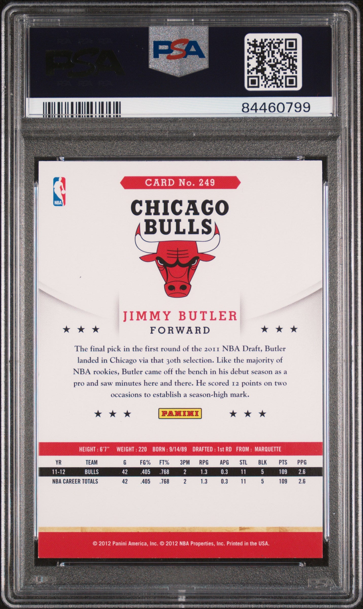 2012 Panini Hoops #249 Jimmy Butler PSA 9