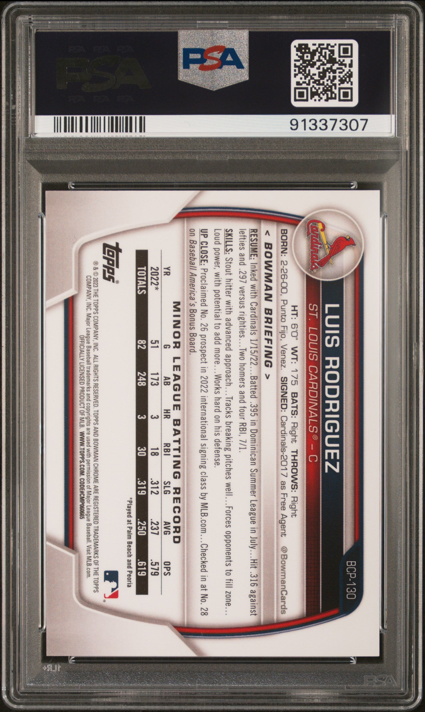 2023 Bowman Chrome Prospects Gold Lava Luis Rodriguez #BCP130 /10 PSA 9