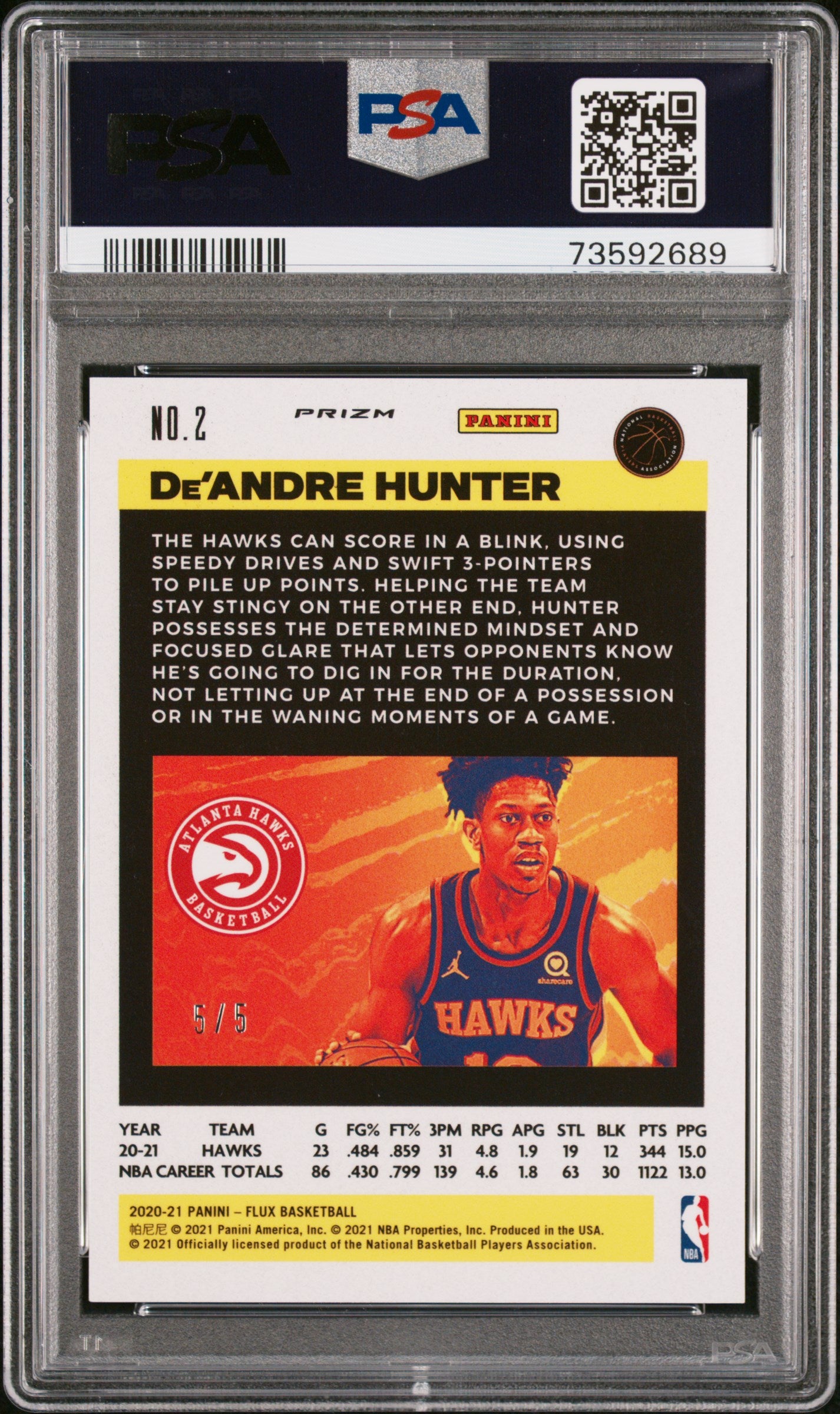 2020 Panini Flux Green De'Andre Hunter #2 /5 PSA 10