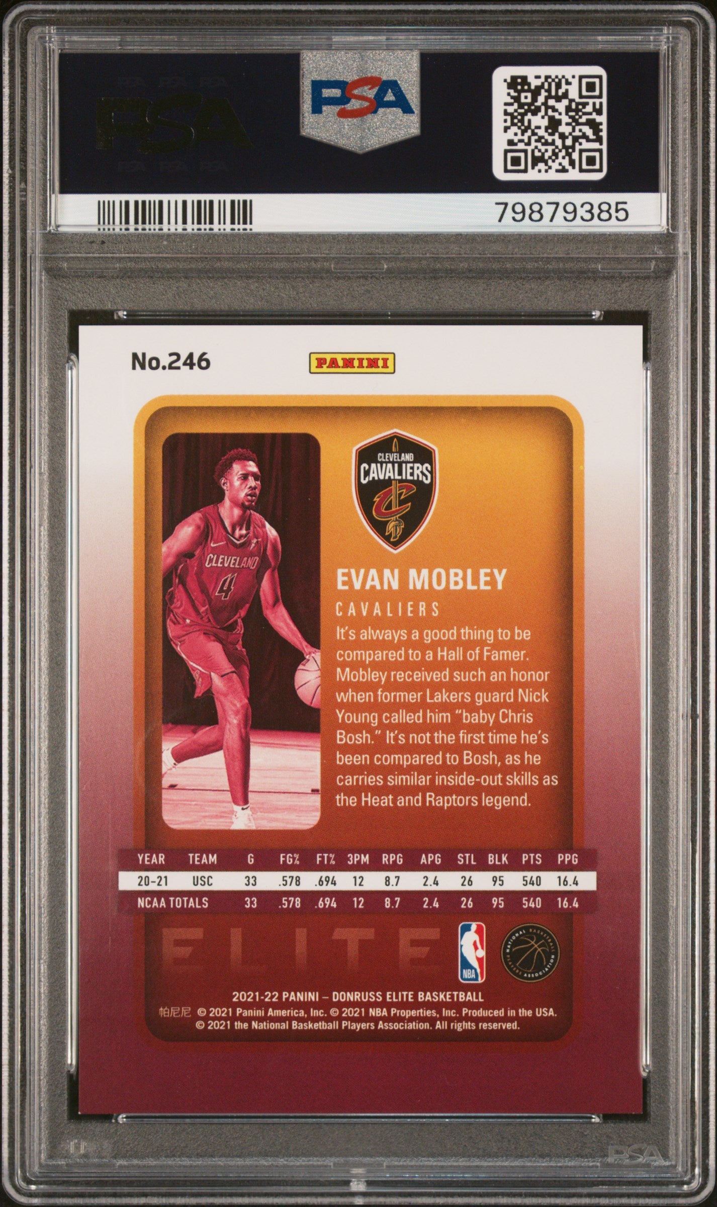 2021 Donruss Elite Orange Evan Mobley #246 RC /210 PSA 9
