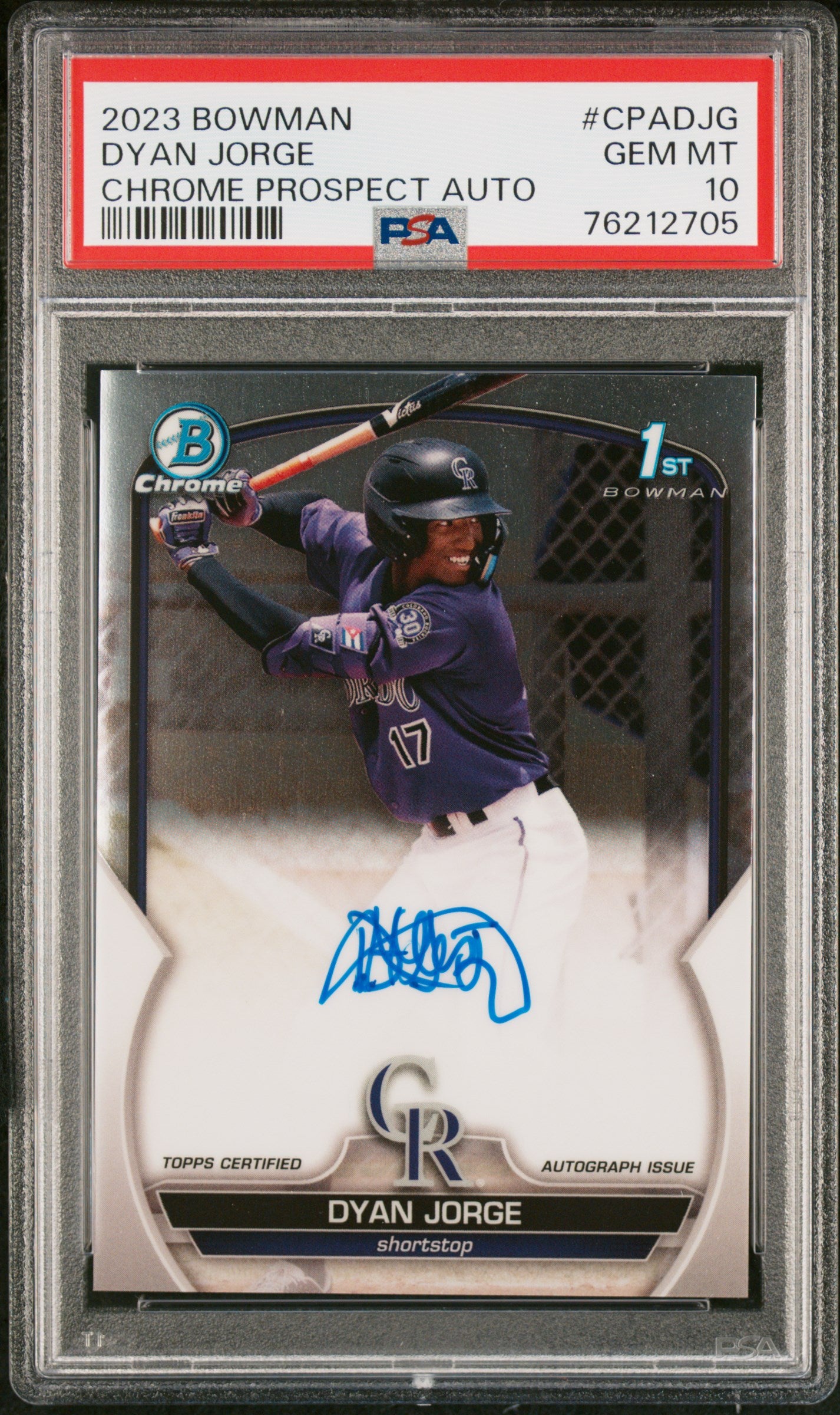 2023 Bowman Chrome Prospect Autograph Dyan Jorge #CPADJG PSA 10