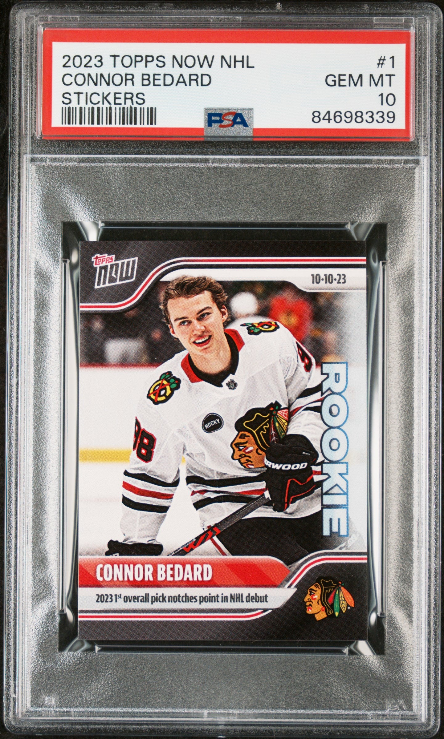 2023 Topps Now Stickers Connor Bedard NHL #1 /29357 PSA 10