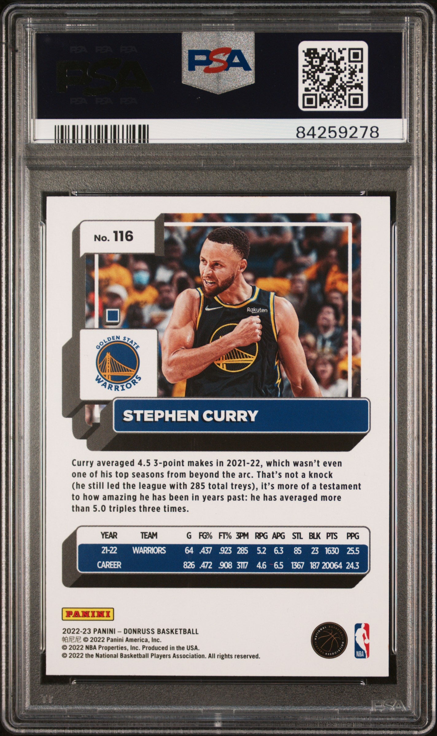 2022 Panini Donruss #116 Stephen Curry Holo Green Laser PSA 10